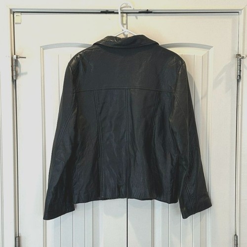 Women's Vintage Maurices Classic Black Leather Coat Size L - Picture 2 of 6