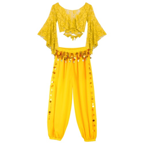 Damen Bauchtanz Kostüm Pailletten Sets integrierte Shorts Outfit weiche Hose - Bild 34 von 109