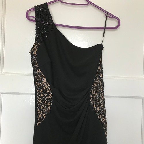 Lipsy London Black Cutout Dress UK Size 8 One Shoulder Sequin Sleeveless Party - Picture 2 of 10