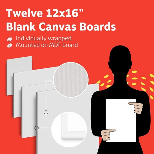 Quality 12x16 Inch Blank Painting Boards - Set of 12 - Oil, Acrylic & Watercolor - Picture 5 of 11
