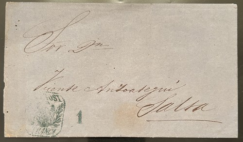 B839 BOLIVIA PRE-STAMPS 1861. COVER "POTOSI FRANCA" BLUE MARK.