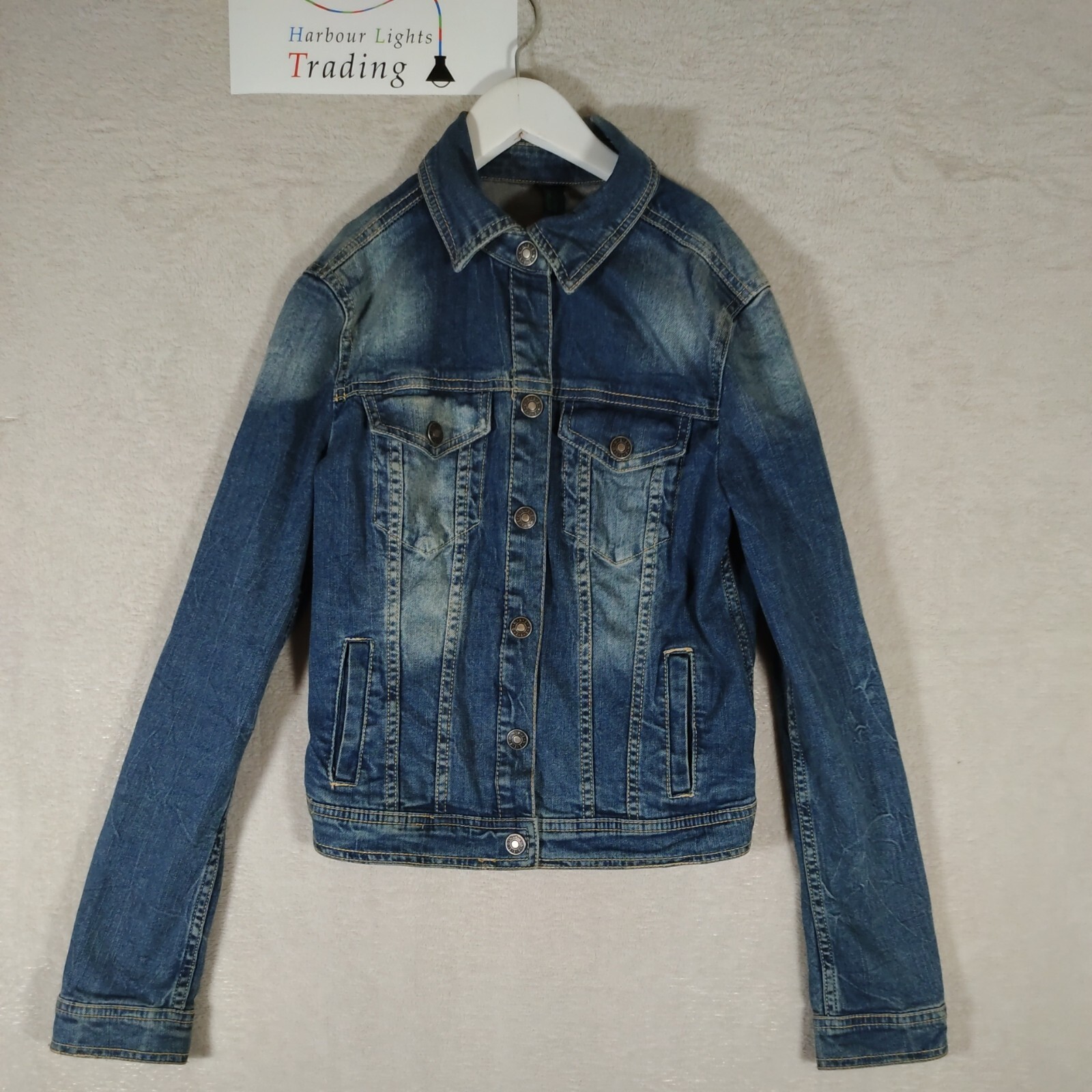 Benetton Jeans Jacket Womens Designer Blue Denim UK XS Size 6-8 Modern
