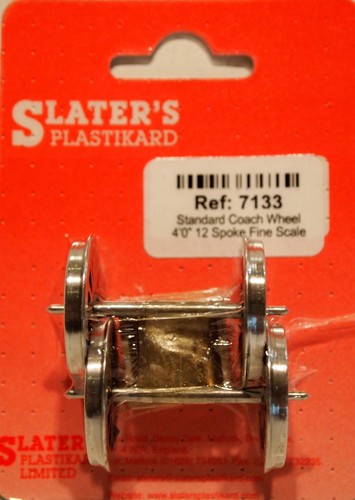 Slaters 7133 1 x Pair Fine 4' 12 Spoke Coach Wheels & Bearings 0 Gauge T48 Post - 第 1/12 張圖片