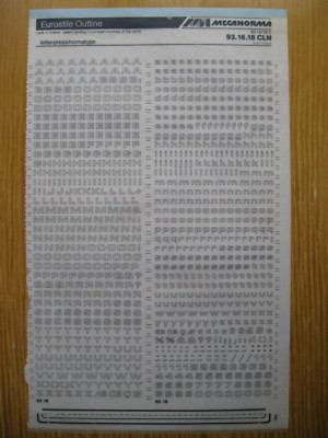 1 x Mecanorma Upp/Low/Num EUROSTILE OUTLINE 4,4/4,9mm Bogen 93.16.18 CLN (bb)C7