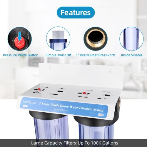 Geekpure 2 Stage Whole House Water Filter System-1" NPT 4.5" x 10" - PP Carbon - Picture 6 of 9