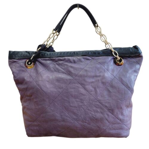 Lanvin Quilted Gold Chain Tote Bag Handbag Leather in Purple USED Good Condition - Picture 3 of 12