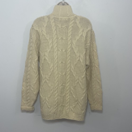 VTG Thomas Keeling 100% Wool Ivory Cable-Knit Full-Zip Heavyweight Sweater sz L - Picture 4 of 9