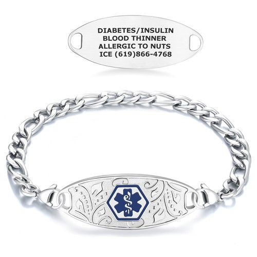 Divoti Titanium Medical Alert Id Bracelet for Women - Custom, w/Figaro Chain - Picture 9 of 13