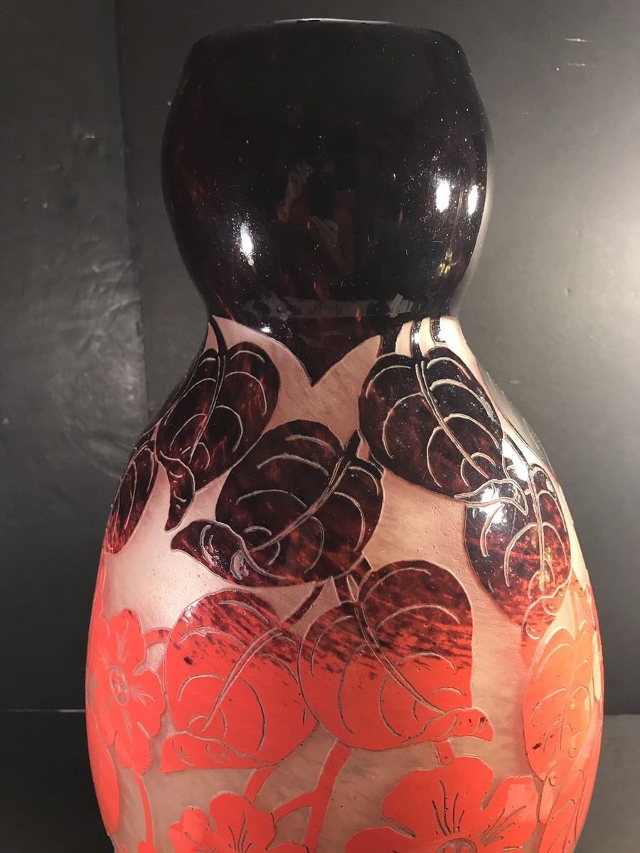 A Large Art Deco Acid Etched Cameo Glass Vase, Signed Degue