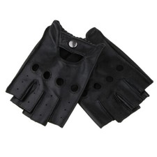 Retro PU Leather Men Fingerless Driving Cycling Gloves XXL Black Button