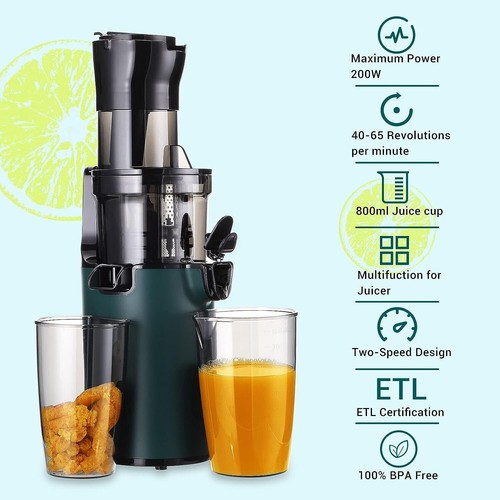Máquina exprimidora de prensa en frío masticación lenta 76 mm conducto de alimentación verduras frutas 200 W - Imagen 5 de 9