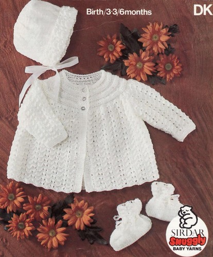 Strickanleitung Kopie 1661.   Baby Strickjacke Haube Stiefel.  18-19" Brust.  DK