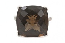 Adorable Sterling Silver 925 Faceted Smoky Quartz Cushion Stone Ring Sz 5