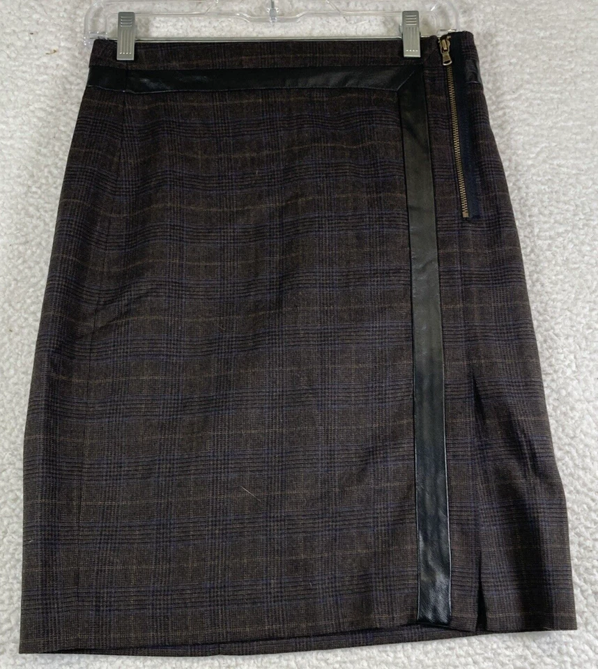 Falda Blythe forrada con ribete de cuero mezcla lana marrón Club Monaco para mujer nueva con etiquetas, talla 2