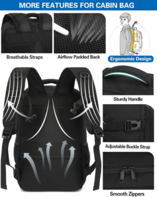 Zaino Da Viaggio KLOSTAIN 55x40x20cm 44L - Bagaglio A Mano Per Aereo, Uomo E Donna, Con Porta PC Fino A 17,3 Pollici - Foto 10