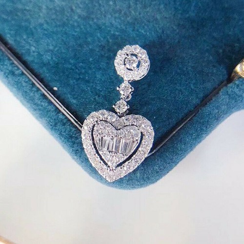 Heart Cubic Zirconia Women Jewelry Silver Plated Necklaces Pendants Lab-Created - Picture 4 of 5