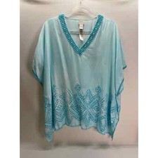 Chicos Blue Eyelet Lace Kimono Cover Up Loose Fit Size L/XL