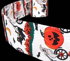 3 Yards Halloween Ghosts Pumpkin Bats Moon Cats White Craft Ribbon 2 5/8"W