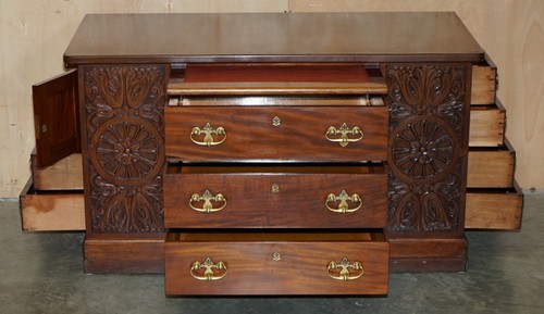 RIESIGER ANTIKER VIKTORIANISCHER THOMAS CHIPPENDALE NACHLASS SCHREIBTISCH ODER ZWEI SIDEBOARD SCHUBLADEN - Bild 18 von 24