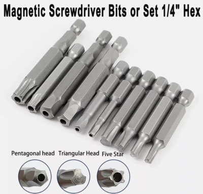 Magnetic Pentagon Head Triangle Head Five Star Screwdriver Bits or Set 1/4" Hex