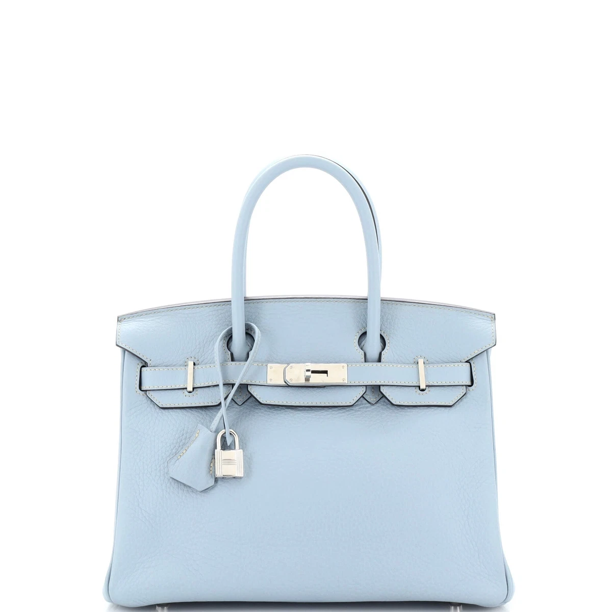 Hermes Birkin Handbag Bleu Lin Clemence with Palladium Hardware 30 Blue