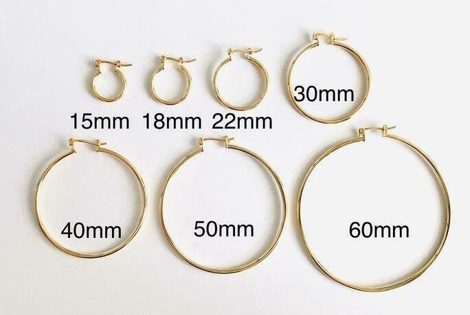 18K Yellow Gold Filled 2mm Polished Hoop Earrings - All sizes
