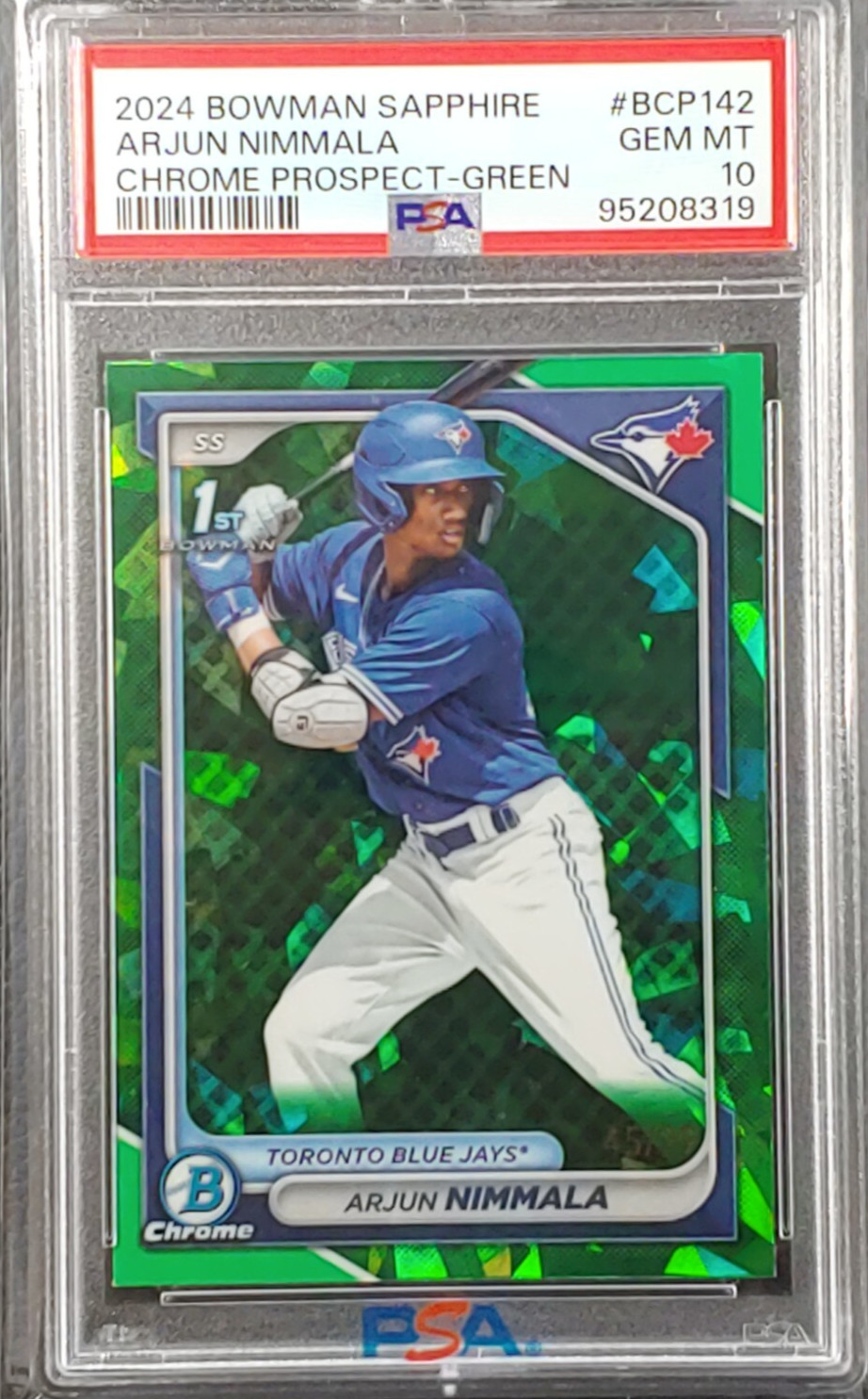 Arjun Nimmala 2024 Bowman Chrome Sapphire 1st Green Refractor/99 #BCP-142 PSA 10
