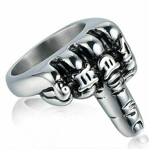 Mens Biker Punk Middle Finger Up Ring Stainless Steel Fist Band Size 7-15 Gift - Picture 3 of 4
