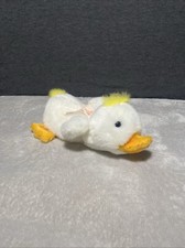 Vintage White Duck Plush Baby Duckling Yellow Hair Pink Bow Orange Beak 9"L Toy