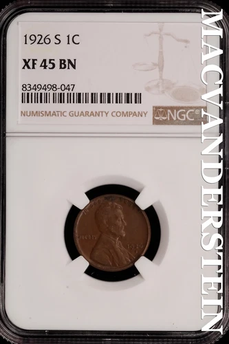 1926-S Lincoln Wheat Cent - NGC XF 45 BN - Scarce  No Reserve  #SLH230