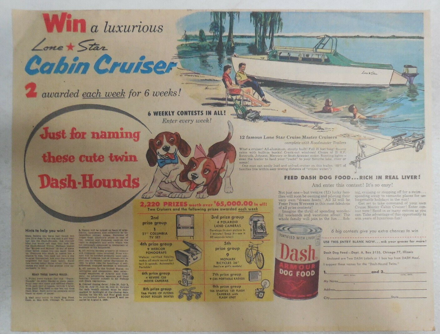 Ad: Win A Lone Star Cabin Cruiser From 1955 Size: 11 X 15 Inches