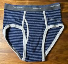 Vtg Fruit Of The Loom Boy Brief Cotton Sz L Men s Small Dark Blue Stripe Ringer