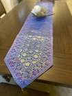 Blue Table Runner Brocade 80 Inch Runner Silk Floral Formal Boho Home Decor Gift