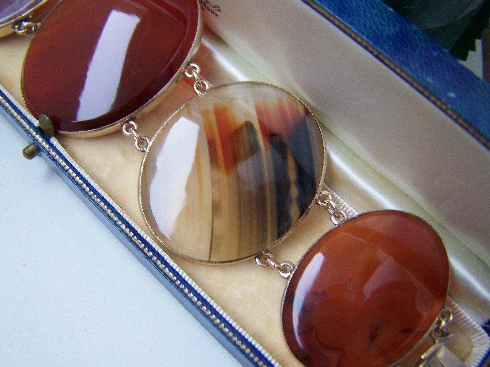 VINTAGE ANTIQUE HUGE WIDE 18CT GOLD SCOTTISH AGATE BRACELET 7.5" HEAVY NOT 9CT image 4