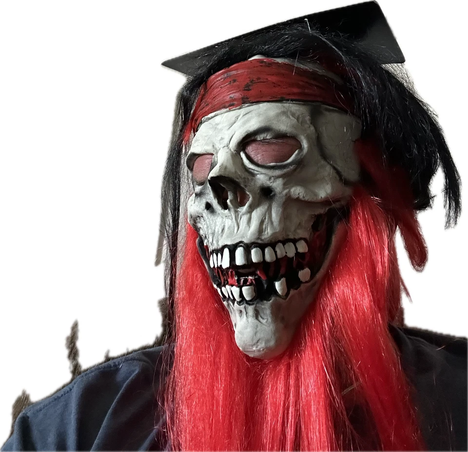Latex Pirate Skull Red Beard Hooded Shroud Creature Mask Adult Halloween Costume - Image 3 of 4