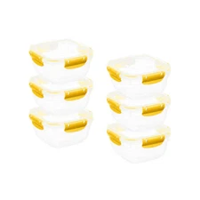 Superio Plastic Food Storage Containers, Airtight Lids, 30 oz., Yellow, 6 pack