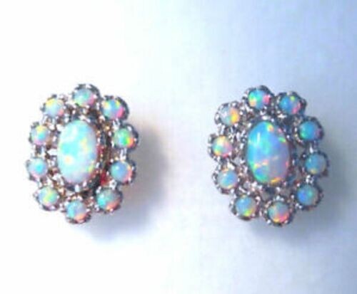 2Ct Oval Cut Fire Opal Push Back Women's Halo Stud Earrings 14K Yellow Gold Over - Bild 2 von 3
