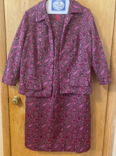 VTG 50s 60s MOD Pink Purple Paisley Dress Jacket SUIT SET Herbert Levy Size 38W