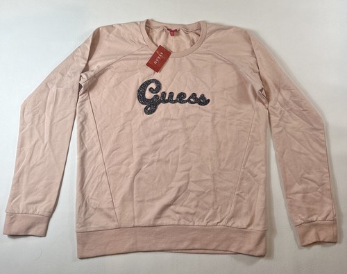 GUESS Crew-Neck Gizie Logo Sweatshirt Long Sleeve Cameo Rose Women’s Sz XL NEW. - Picture 6 of 9