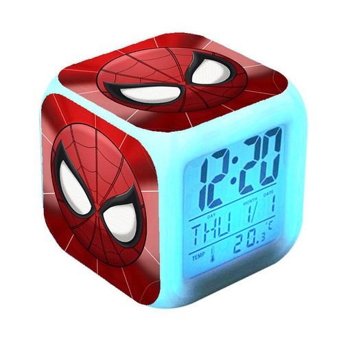 Spider Man Multicolor LED Night Light Alarm Clock 7 Color Kids Room Lamp Gift - Picture 17 of 22