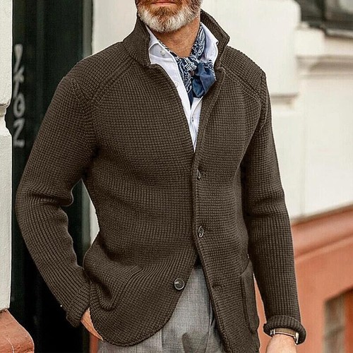 Maglione uomo cardigan maglione maglia maniche lunghe giacca maglia casual caldo - Foto 13 di 14
