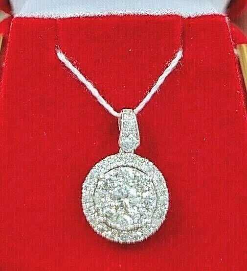 OFERTA! Dije colgante gota halo de diamantes racimo redondo genuino de 1,00 quilates oro de 14 quilates Foto 4 de 4