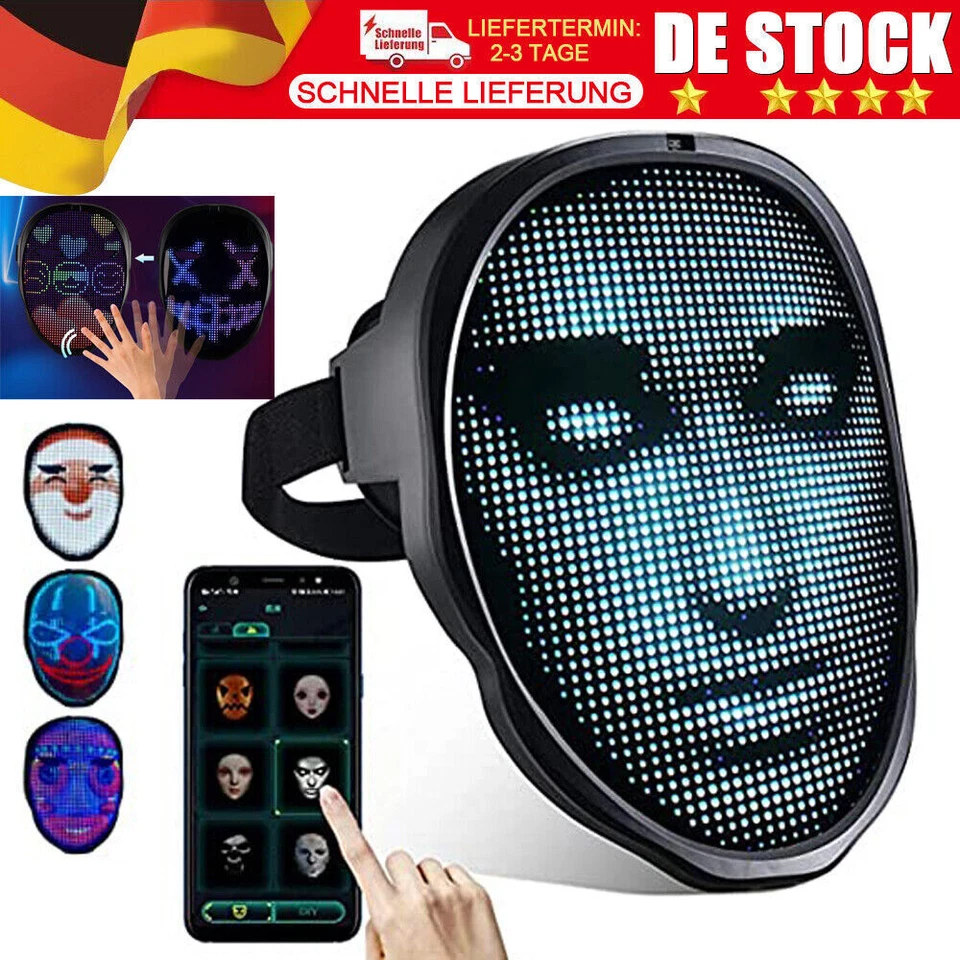 LED Maske Scary Halloween Bluetooth App Purge Tanzmaske Party Kids/Men/Women