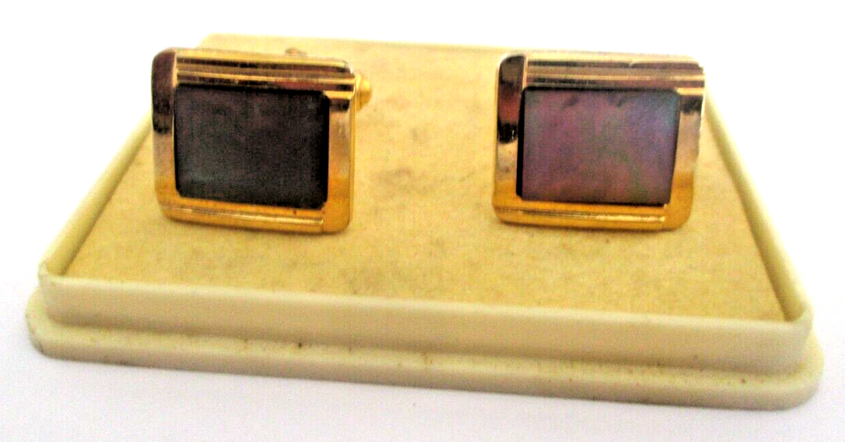 Boutons De Manchette Anciens Plaqué Or Et Nacre Véritable - Vintage Rare 'dans Leur Jus' - Occasion