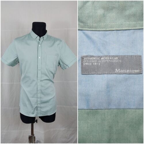 MATINIQUE L (16.5” 42cm) Mens Oxford Short Sleeve Shirt Pastel Green Cotton - Picture 1 of 10