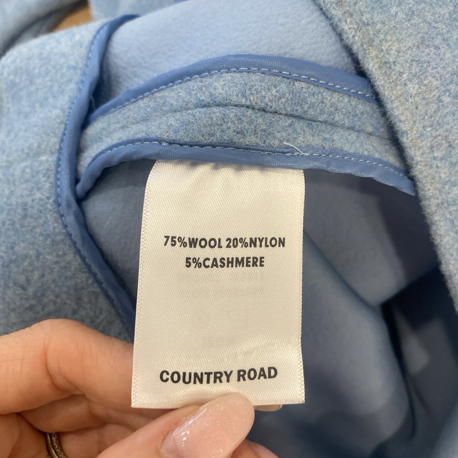 Country Road Blue Wool Cashmere Duffle Coat Size Large Hooded Overcoat Jacket image 10