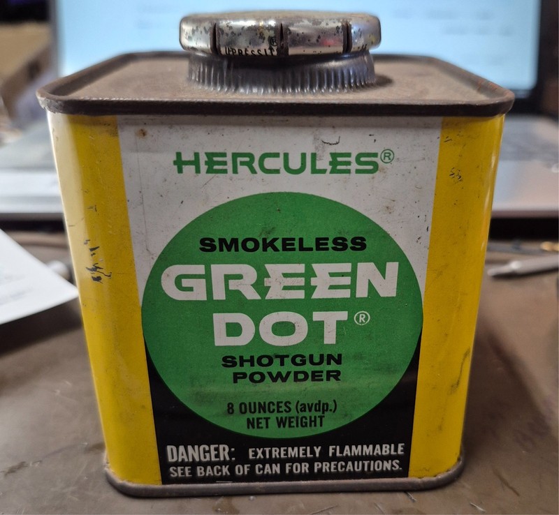 HERCULES GREENDOT SMOKLESS SHOYGUN POWDER EMPTY TIN WITH LID
