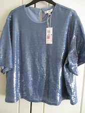MARKS AND SPENCER BLUE SEQUINED TOP SIZE 22 BNWT