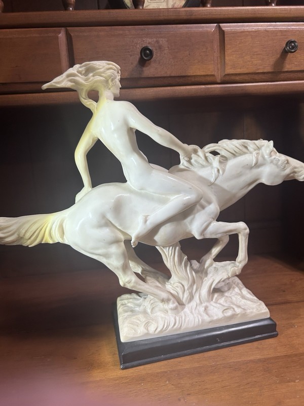 Sandland Resin Horse Figurine with Rider Sculpture White Decorative Collectible