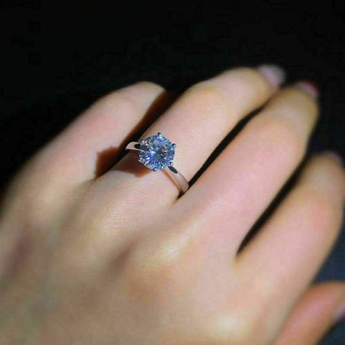Solitär 2,25 kt Diamant massiv 14 K Weißgold Verlobungsring simuliert Größe 5 - Bild 4 von 4
